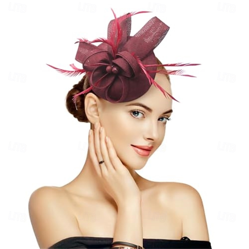 Stroik Sinamay Kapelusz Fedora Ślub Wieczorna impreza Herbaciane przyjęcie Wyścigi konne koktajl Zabytkowe Śłodkie Z Pióro Kwiaty Winieta Nakrycia Głowy 2025 - $56.99 –P15