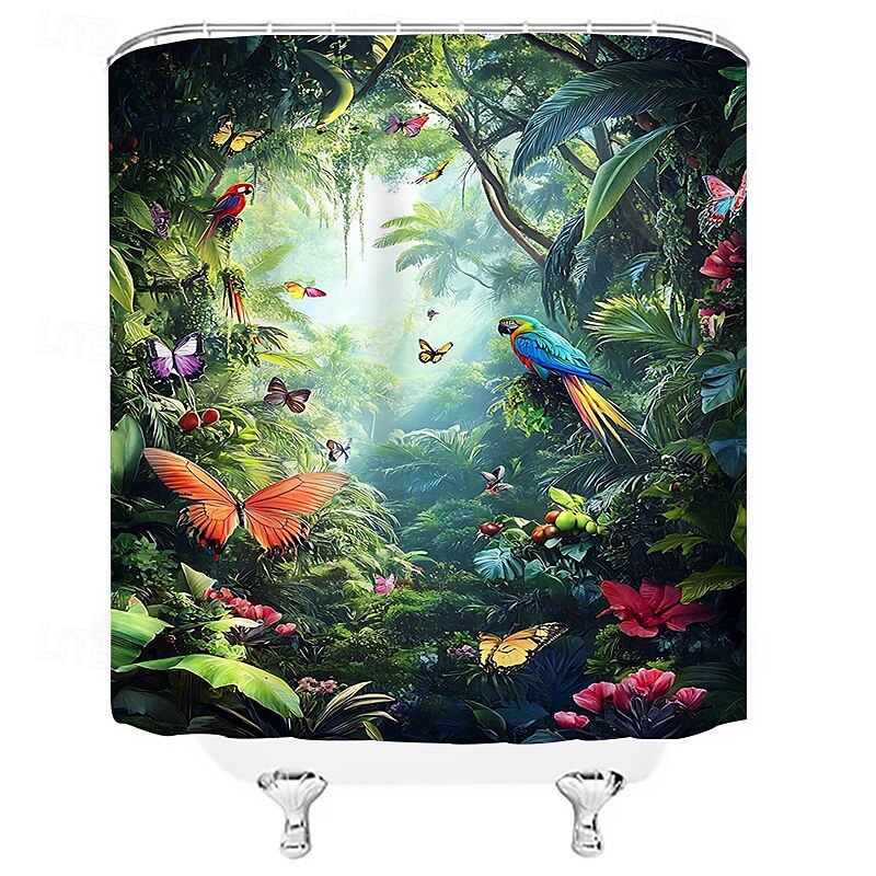 Shower Curtain with Hooks 180cm*180cm(70"*70") Polyester Machine Washable Waterproof Tropical Rainforest Flowers Pattern 2025 - $19.99 –P10