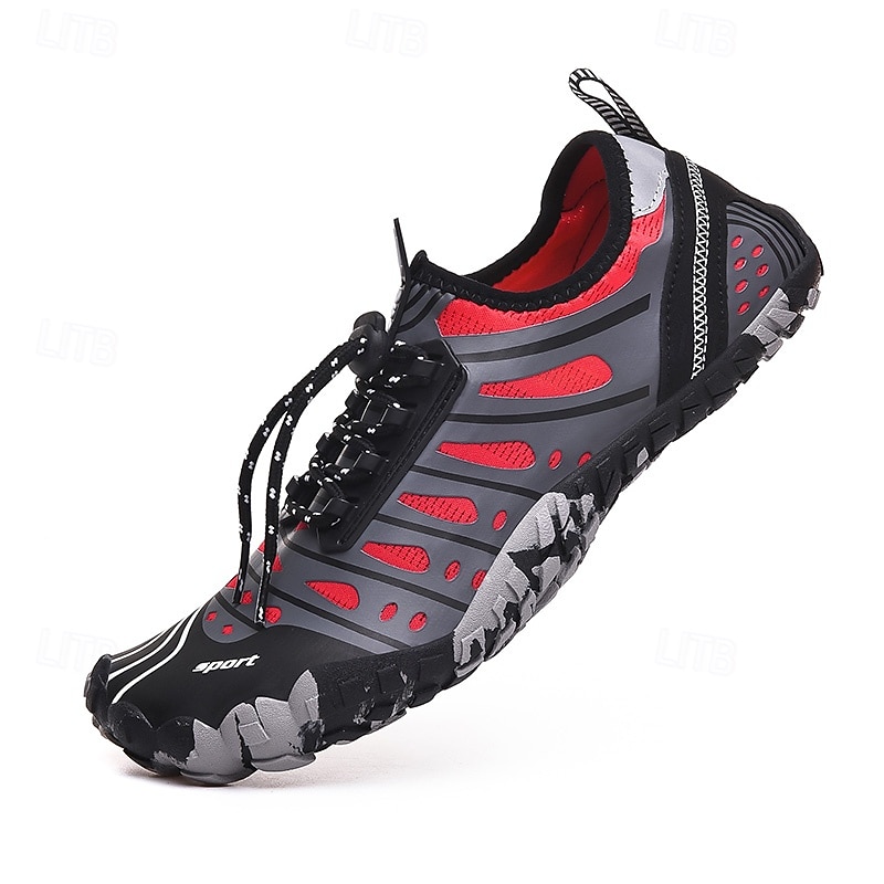 Herren Sneaker Barfußschuhe Upstream-Schuhe Canyoning PU Leder Netz Bequem Rutschfest Atmungsaktiv Schnürung Rot + Grau Blau Grau Sommer Frühling 2025 - $32.99 –P1