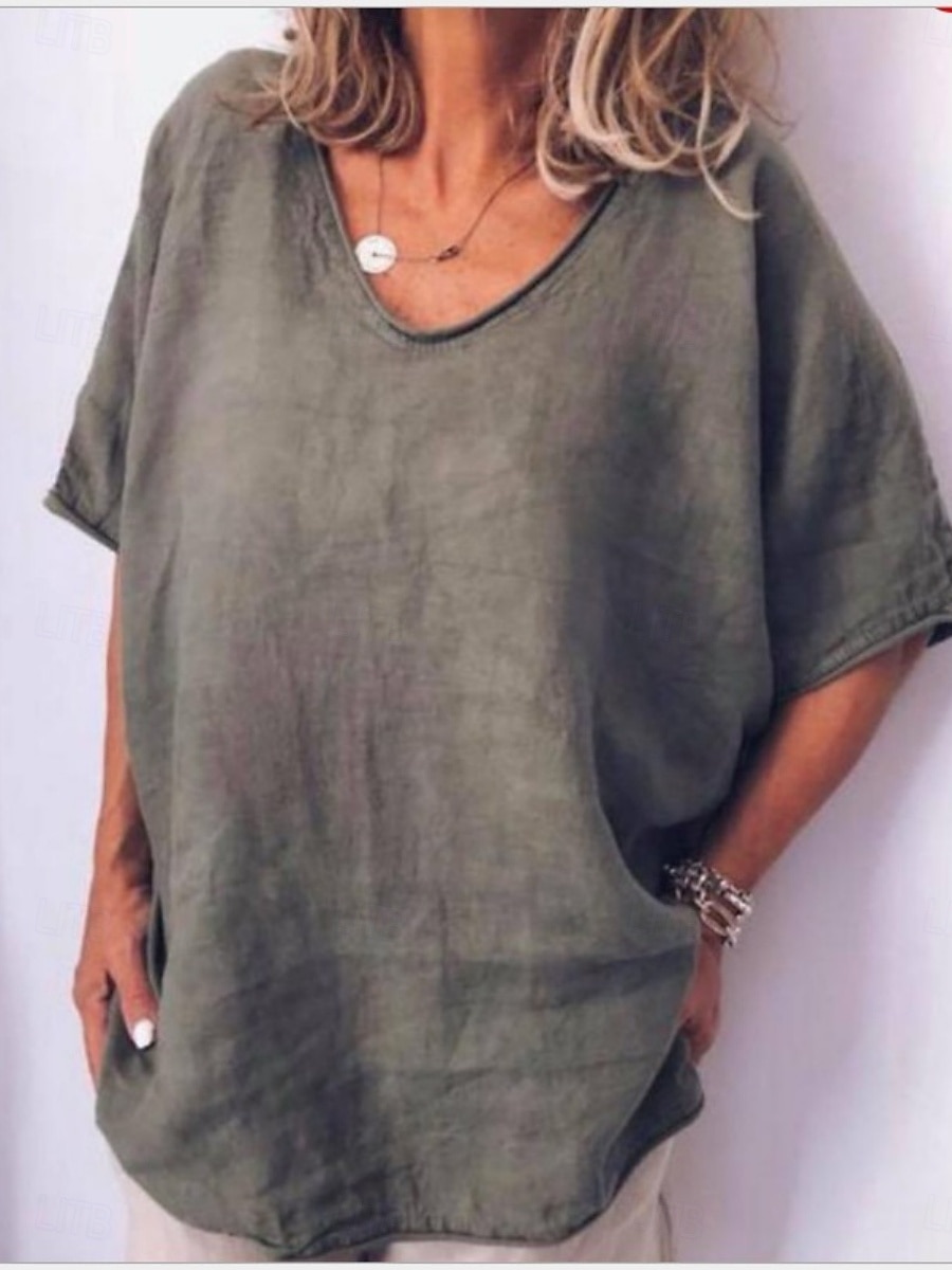 Damen Bluse Einfarbig Basic Lässig Halbarm V Ausschnitt Normale Oberteile Täglich Weiß Gelb Hellgrün Armeegrün Sommer 2025 - $13.99 –P4