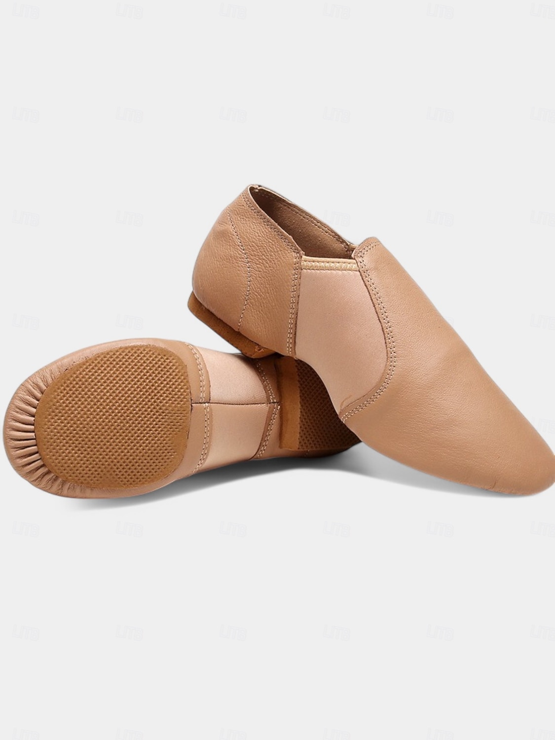 Chaussures de danse jazz en cuir beige pour femmes avec semelle fendue – chaussures souples à enfiler pour les cours de jazz et les performances sur scène de 2025 ? $42.99 –P1