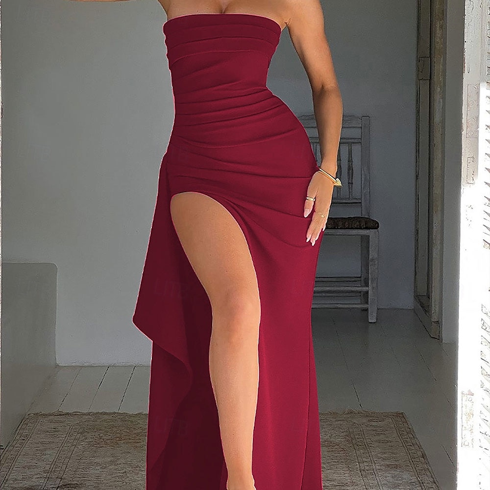 Marlene trubkové párty šaty elegantní šaty svatební svatební hosté podlahová délka bez rukávů bez ramínek polyester bez zad s rozparkem 2025 - $99.99 –P11