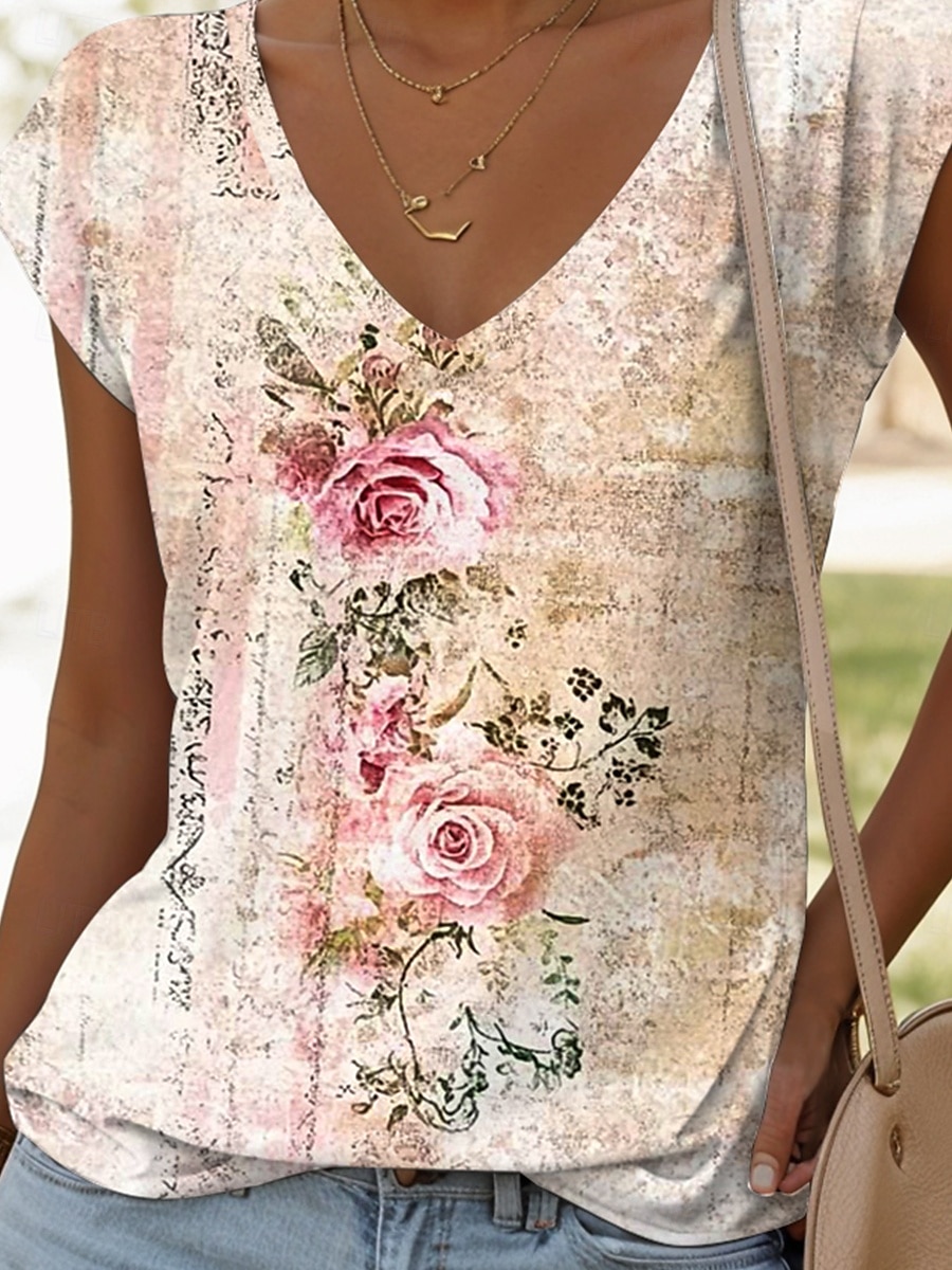 Dames Hemdje Tanktop Bloemig Grafisch Vintage Casual Mouwloos V-hals Normale tops Dagelijks Afdrukken Blozend Roze Rood blauw Paars Groen Zomer Lente 2025 - $17.99 –P3