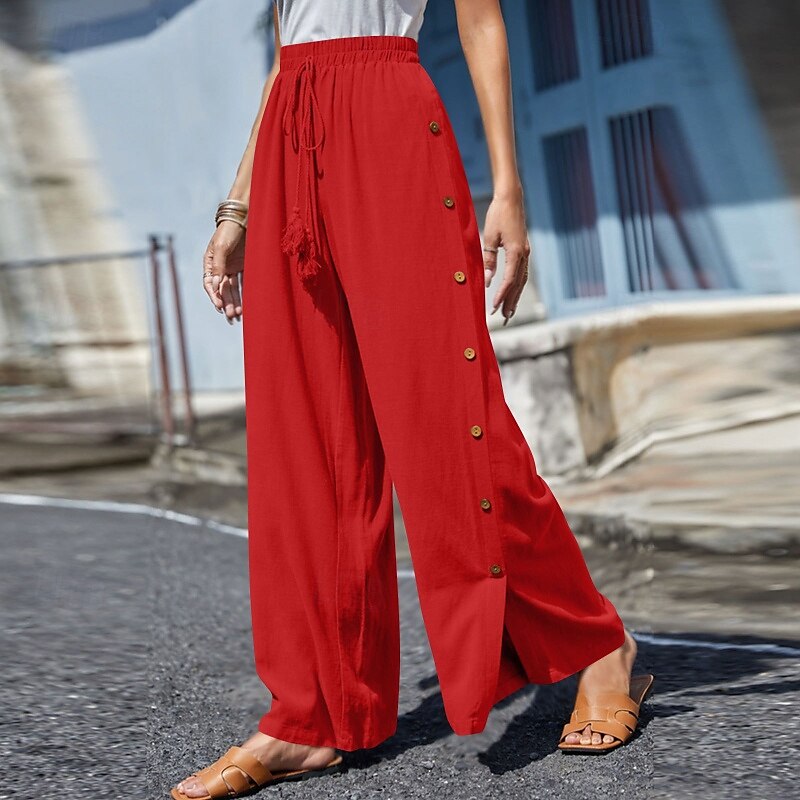 Mujer pantalones Pantalones Casual Longitud total Cintura Media Plano Hebilla Diseño de cordón elástico Al Aire Libre Cómodo Festivos Ropa Cotidiana Fin de semana Rojo oscuro Magenta Verde oscuro Gris 2025 - $18.99 –P7