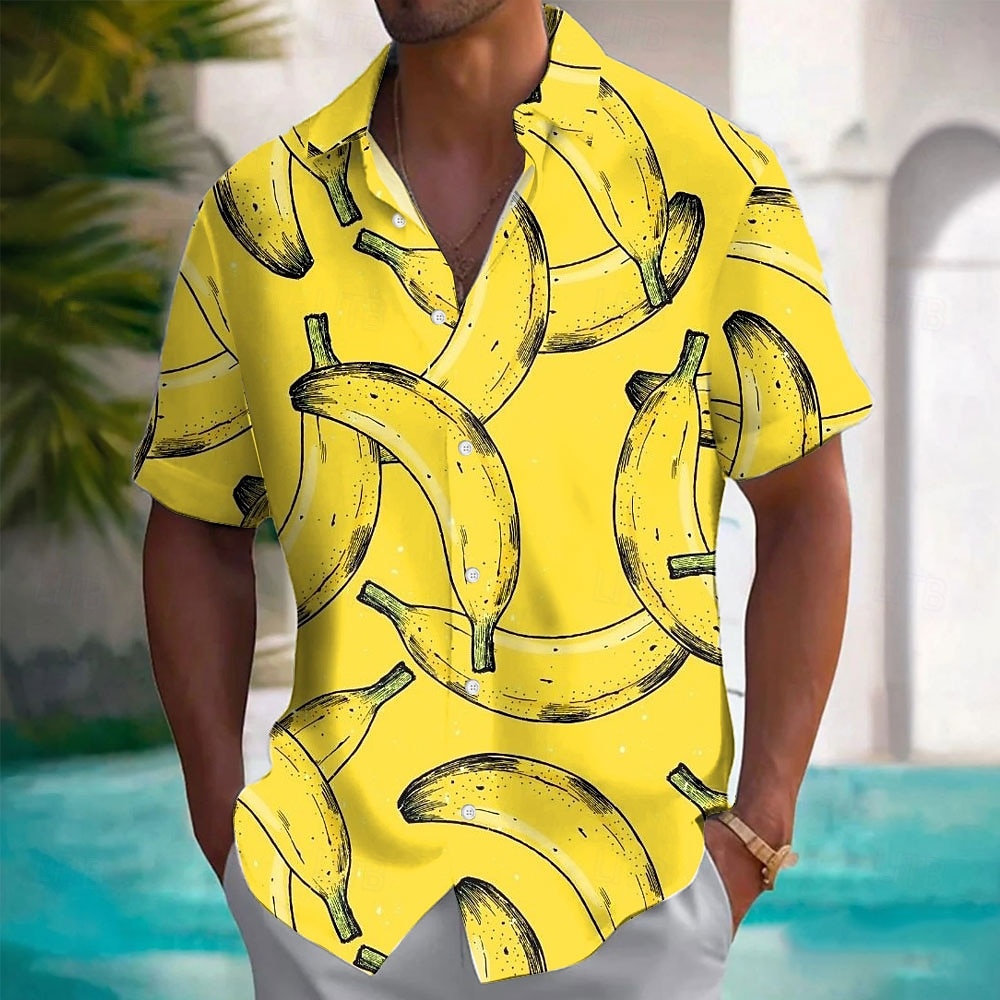 Herr Frukt 3D Print Banan Skjorta Hawaii skjorta Knapp upp skjorta Kortärmad Hawaiisk Tillflykt Semester Helgdag Standkläder Sommar Vår Nedvikt 3D-utskrift krage skjortor Ljusgul Mörkgul Svart Gul 2025 - $23.99 –P6