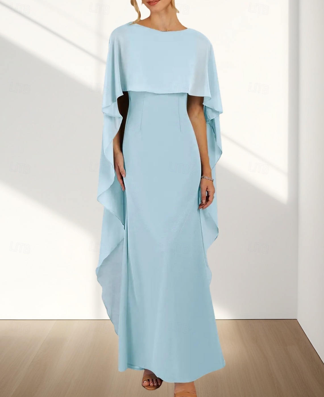 Rochii pentru invitate de nuntă în stil sirenă  trumpet Rochie elegantă pentru invitat de nuntă Angajament Lungime la podea Fără mâneci Guler rotund Chiffon cu volane 2025 - $158.99 –P1