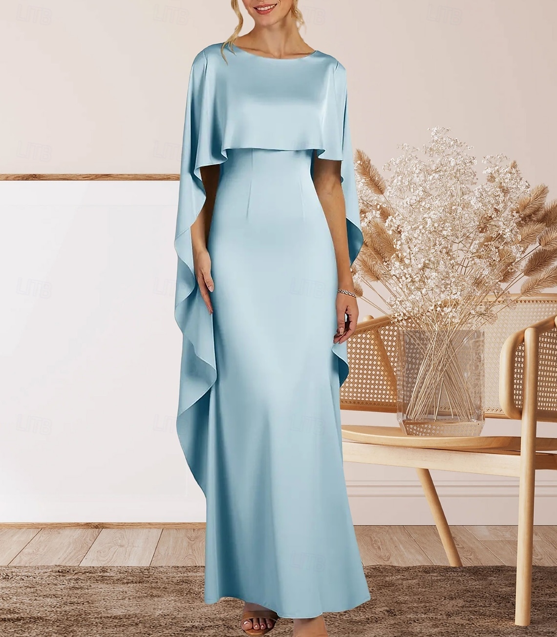 Sirène / Trompette Robe de Soirée Élégant Robe Formel Soirée Longueur au sol Sans manches Col ras du cou Crêpe Extensible avec Volants 2025 de 2025 ? $182.99 –P1