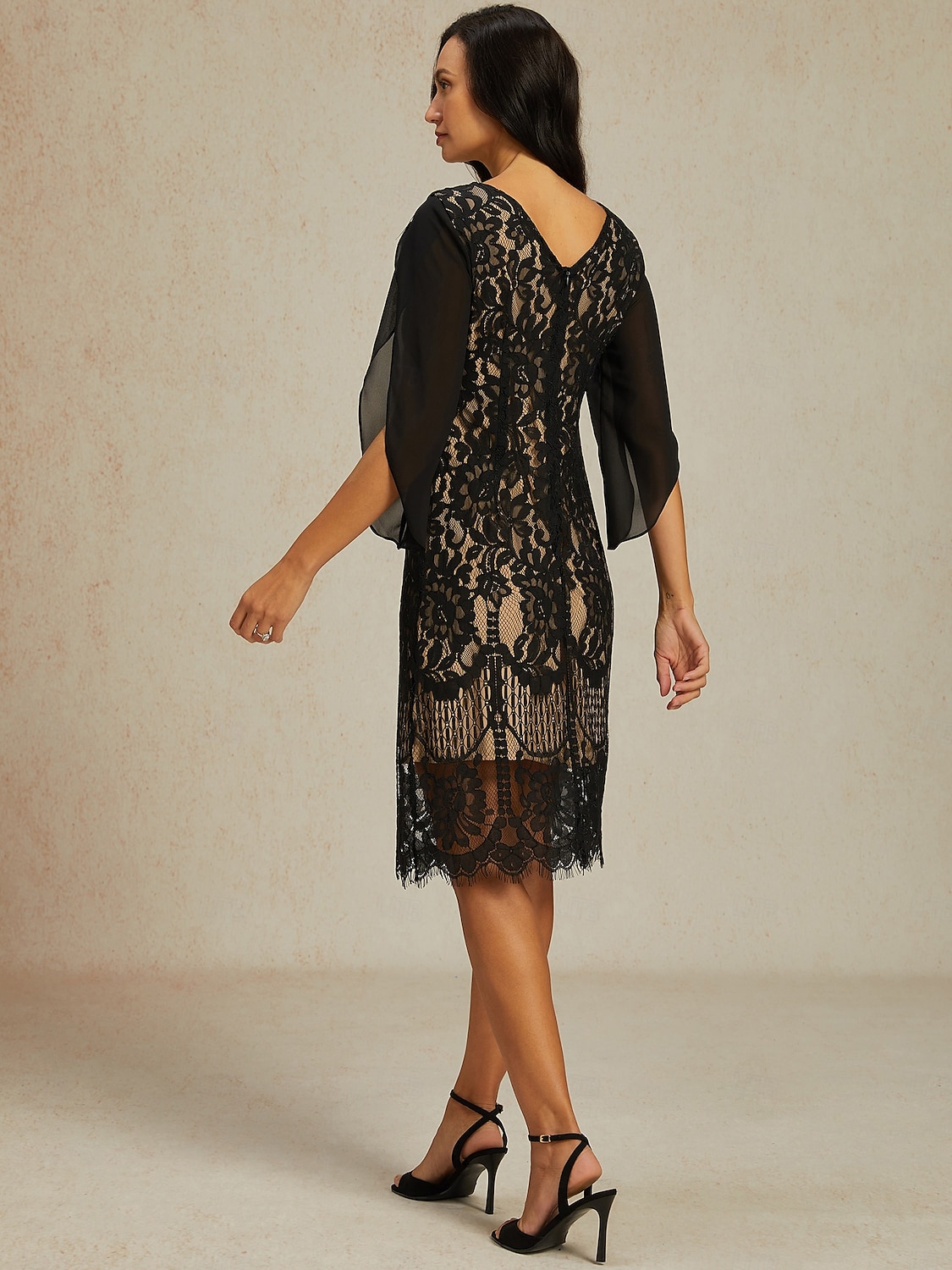 Damen Normal Minikleid schwarzes kleid Elegant Vintage Geteilte Ärmel Party kleid hochzeitsgast Cocktailparty Regular Fit 3/4 Ärmel Rundhalsausschnitt Schwarz Sommer Frühling Herbst 2025 - $66.99 –P2