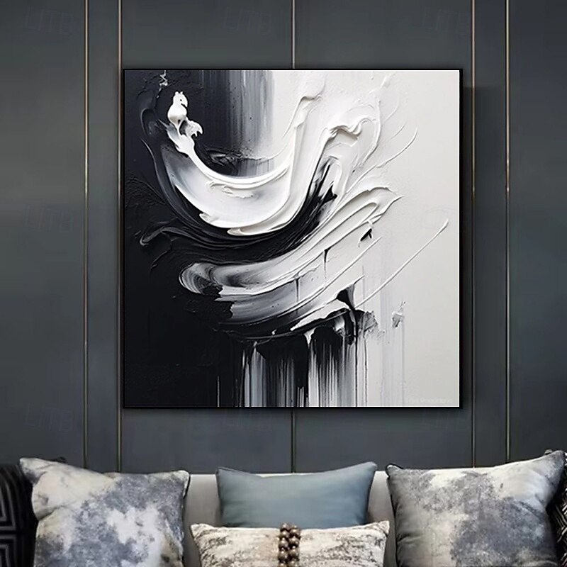 pictură în ulei realizată manual, pânză, artă de perete, decorare modernă, abstractă, alb-negru, pentru decorarea casei, cadru întins, pictură suspendată/pictură rulată fără cadru, neîntinsă 2025 - $51.99 –P5