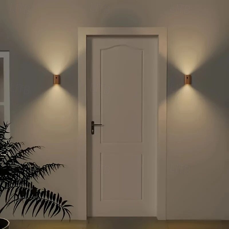 Luzes de parede de movimento de madeira modernas sensor luz noturna usb recarregável lâmpada de parede para entrada escada corredor sala de estar parede varanda decoração 1pc de 2026 por $34.99 –P5