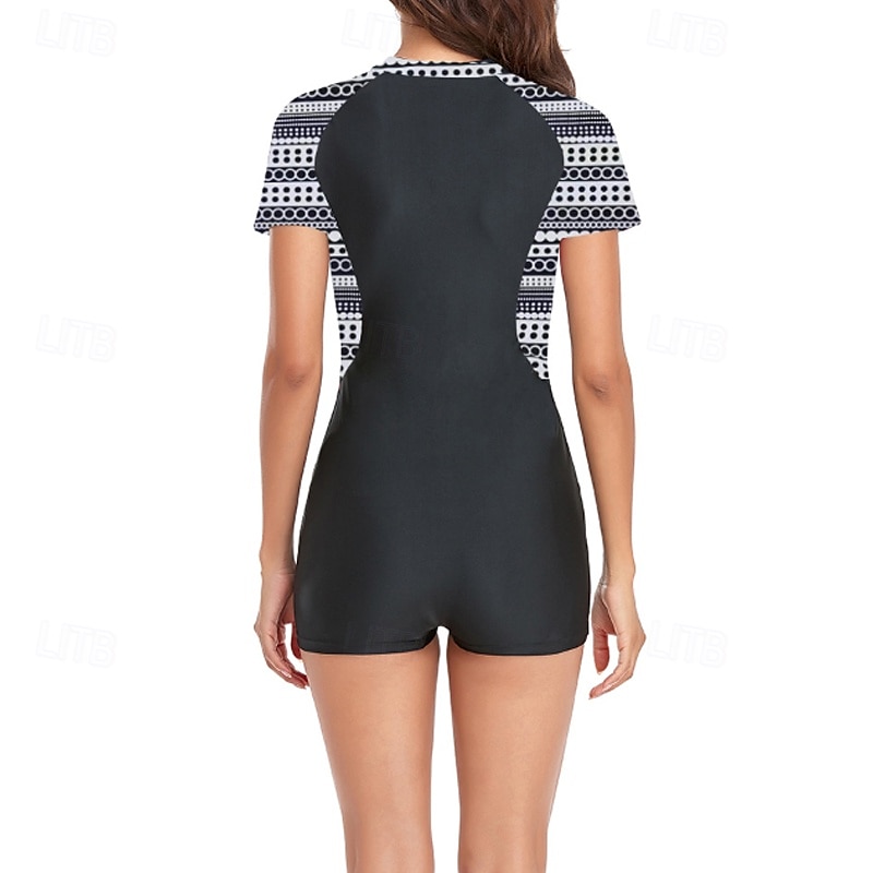Femmes Maillots de Bain Une Pièce Maillot de bain Zip Up Patchwork Tropical Tenues de plage Fleur Col rond Manches courtes Maillots de bain de 2025 ? $23.99 –P8