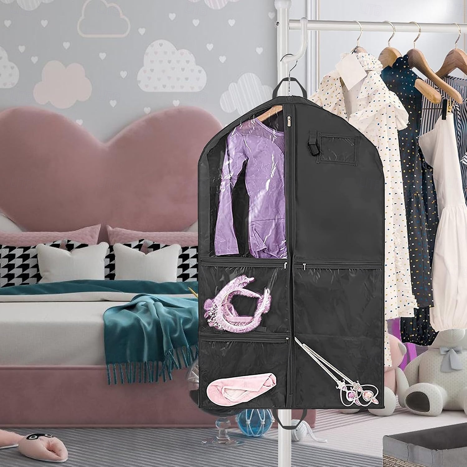 geantă de îmbrăcăminte pentru copii cu 5 buzunare, husă de depozitare pentru costume scurtă pliabilă din material textil 210d, geantă de îmbrăcăminte lavabilă, rezistentă la praf, pentru spectacole, 2025 - $11.49 –P4