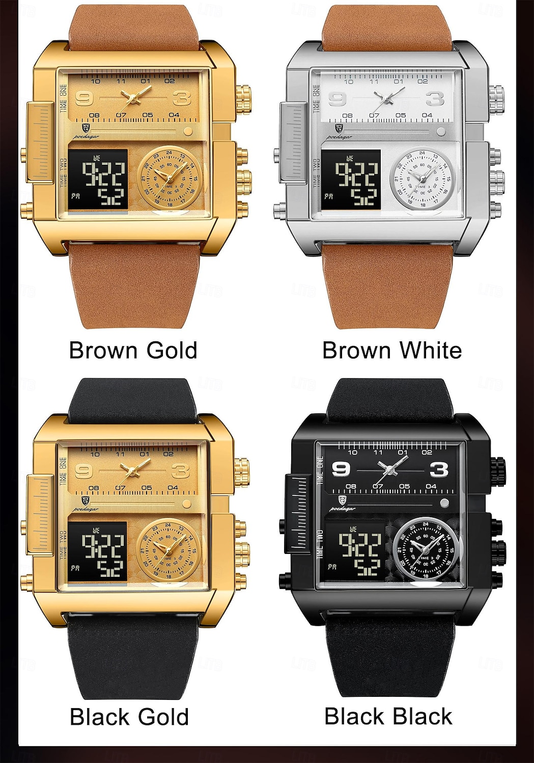 Мужские цифровые часы Кварцевые Часы Ретро Винтажные Большие циферблаты наручные часы LED Подсветка Хронограф Водонепроницаемые Часы из натуральной кожи 2026 - $37.99 –P6