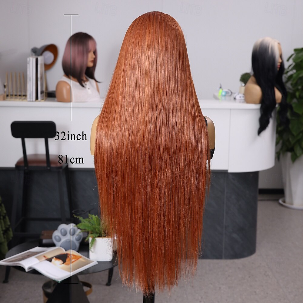 Peluca de encaje sintético Recto Estilo 32 pulgada Naranja Parte media 13x6 frente de encaje Peluca Mujer Peluca Naranja / Blanco / Azul 2025 - $78.99 –P6