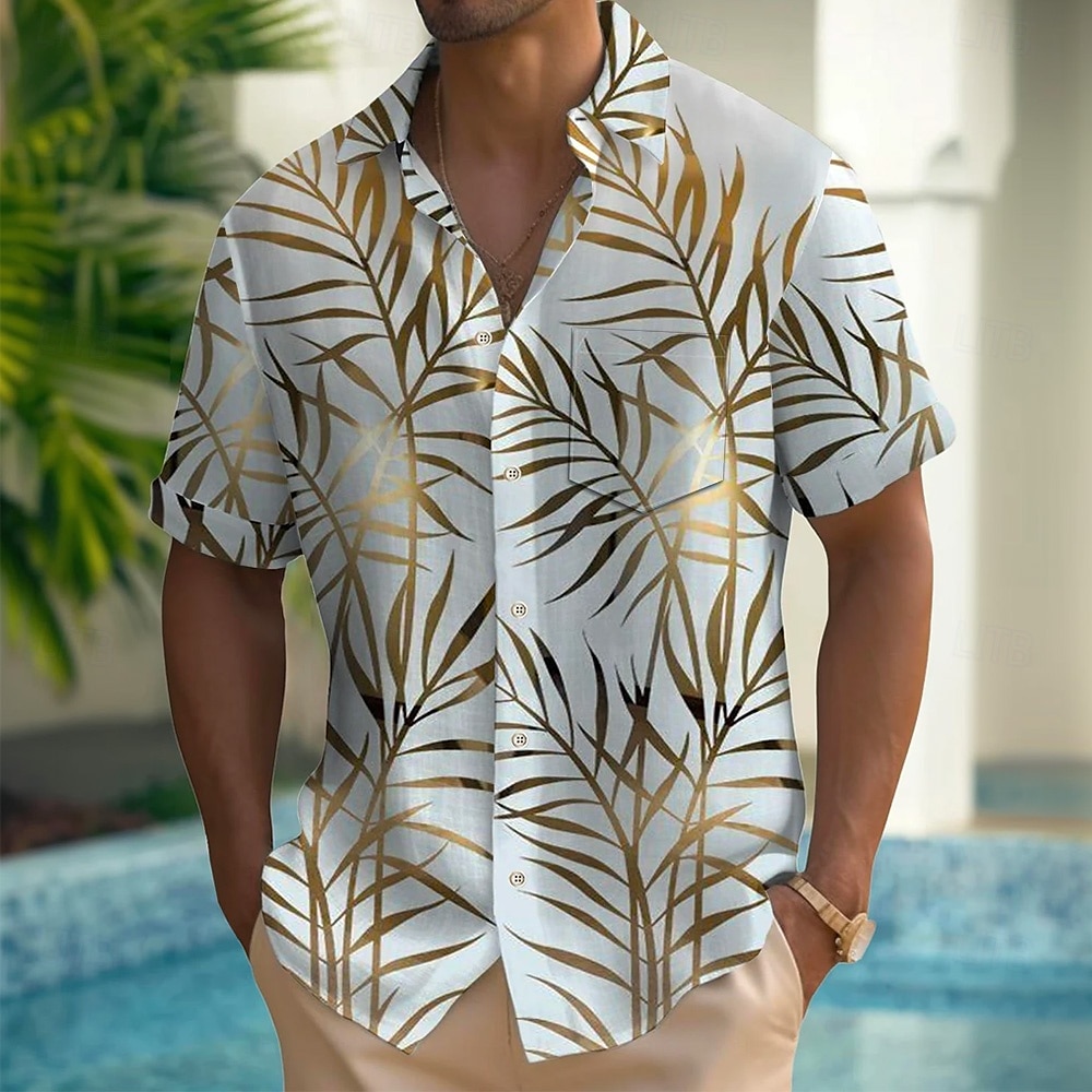 Miesten Palmu lehtiä Trooppiset kasvit Paita Havaiji paita Button Up paita Lyhythihainen Havaijilainen Loma Pyhäpäivä Ranta-asut Kesä Kevät Sänkyjen avaus 3D-tulostus kauluspaidat Edessä yksi tasku 2025 - $23.99 –P1