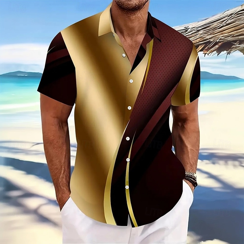 Men's Geometric Gradient Color Abstract Art Shirt Button Up Shirt Short Sleeve Fashion Casual Outdoor Vacation Streetwear Summer Spring Turndown 3D Print Collared Shirts Light Green Gold 2025 - $12.99 –P1