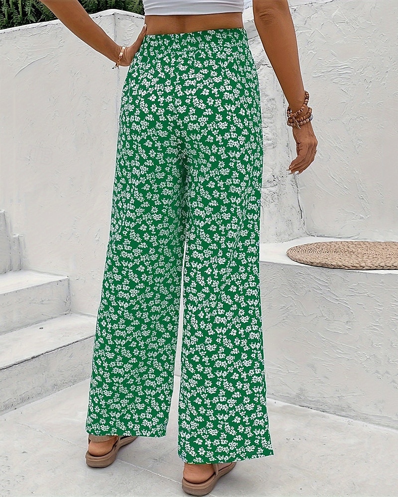 Pentru femei Picior Larg Pantaloni Vacanță Modă Lungime totală Talie medie Flori Talie elastică Respirabil Comfortabil Micro-elastic Stradă Purtare Zilnică Ieșire Negru Alb Galben Trifoi Vară Fit 2025 - $19.99 –P10