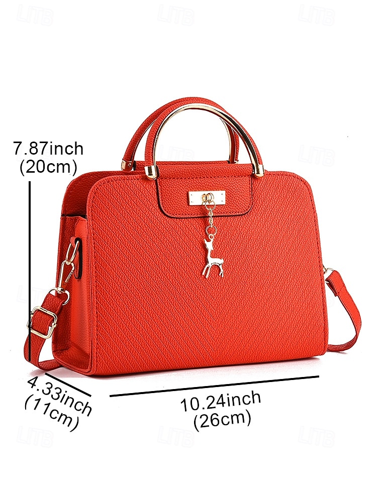 Women's Faux Leather Top Handle Tote Bag with Deer Charm - Elegant Structured Women's Shoulder Bag, Perfect for Mother's Day Gift, Work, Shopping and Casual Outings 2025 - $26.99 –P6