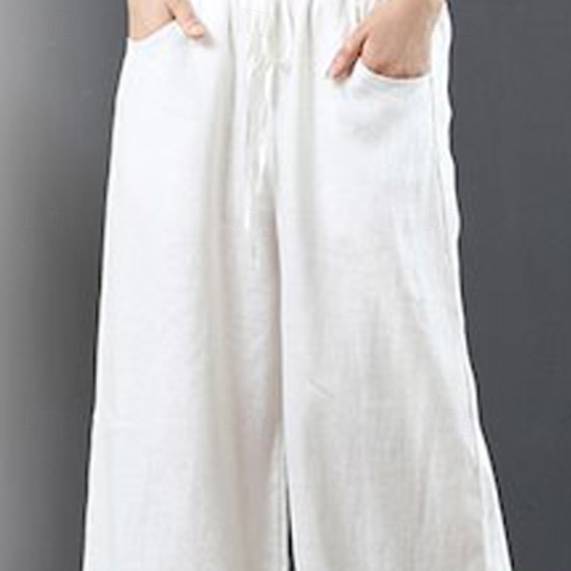 Damen Weites Bein Hose aus Baumwollleinen Stoffhosen Mode Streetwear Volle Länge Natürliche Taille Einfach Tasche Elastisches Kordelzugdesign Bequem Außenbereich Straße Ferien Wochenende Aprikose 2025 - $15.99 –P13