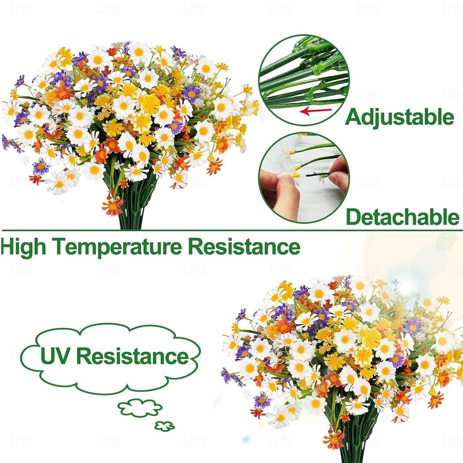 8 связок искусственных цветов ромашки для летнего декора на открытом воздухе, устойчивые к ультрафиолетовому излучению, искусственные цветы для кладбища, пластиковая зелень, кустарник, искусственные 2025 - $20.99 –P7