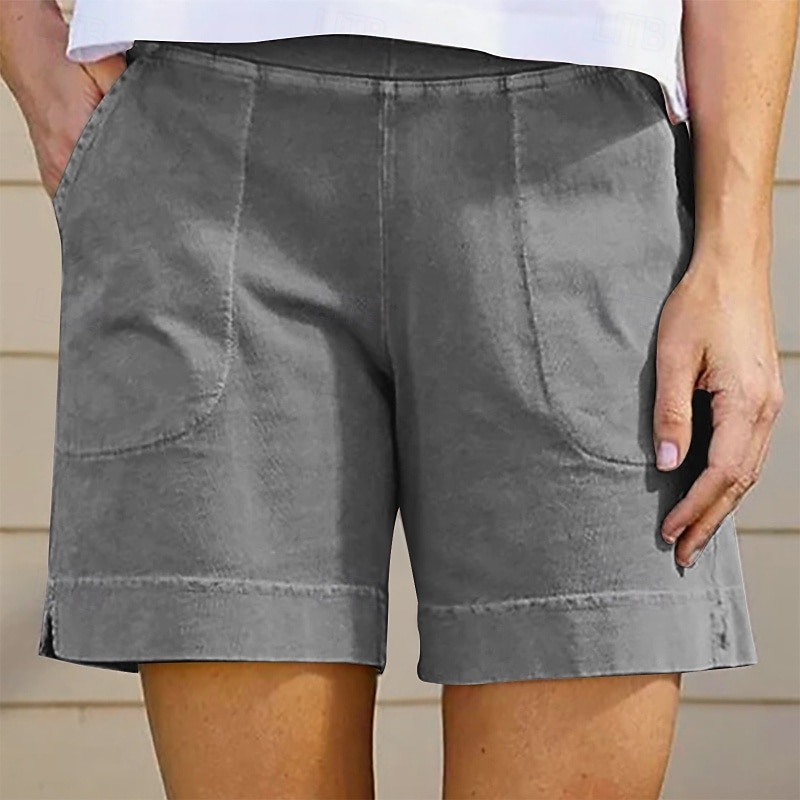 Per donna Pantaloncini in cotone e lino Shorts Pantaloni Eleganti Casual Corto Naturale Semplice Tasca Elastico in vita Comodo All'aperto Quotidiano Ferie Vinaccia Grigio Nero Bianco Estate del 2025 a $15.99 –P7