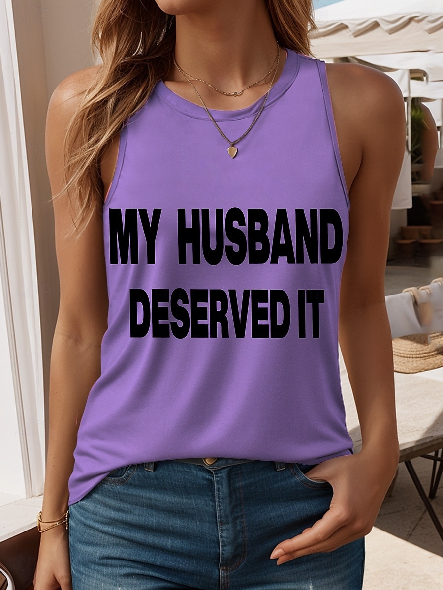 Dame Camisole Tank Top Grafisk Bokstaver Stilfull Fritid Ermeløs Crew-hals Vanlige topper Daglig Trykt mønster Svart Hvit Rød Blå Lilla Sommer Vår 2025 - $17.99 –P4