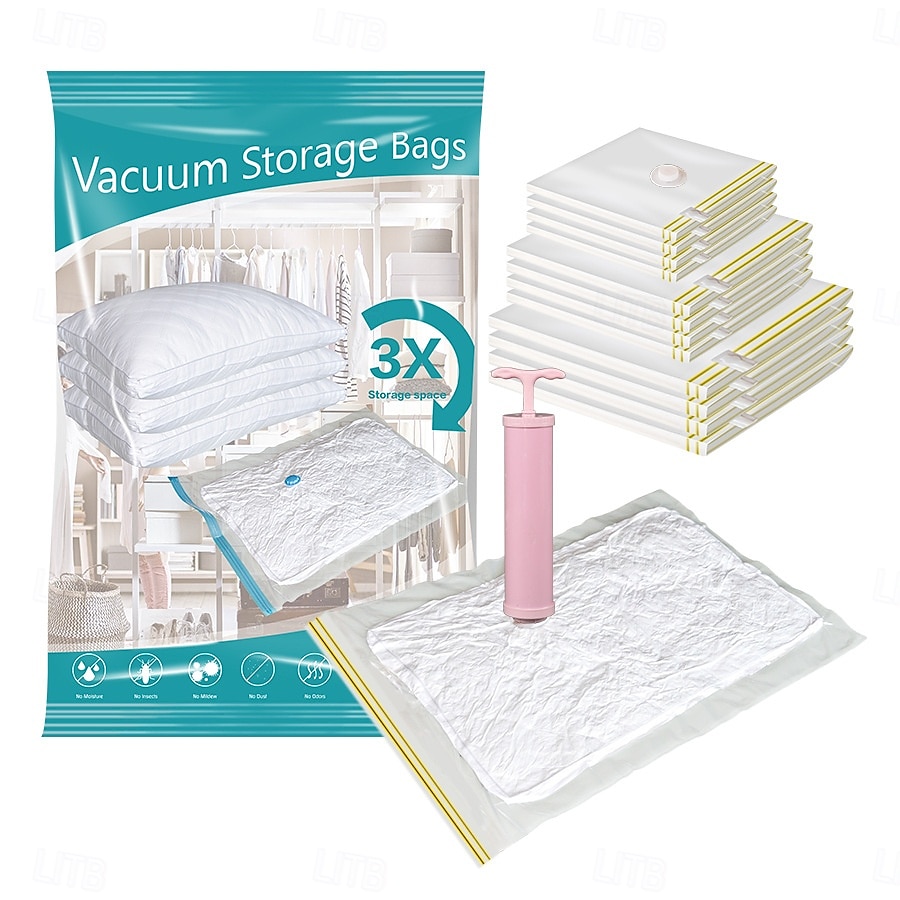 Lot de 10 sacs de rangement sous vide de voyage avec pompe à main, sacs de compression compacts pour vêtements, couvertures, couettes, sacs d'emballage pour bagages et valises, sacs ziplock réutilisables de 2025 ? $35.99 –P2