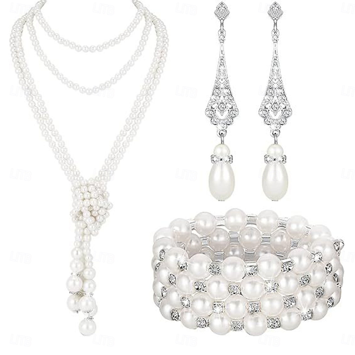 Ensemble de boucles d'oreilles et collier avec pendentif en perles, style rétro français élégant et léger de 2025 ? $19.99 –P1
