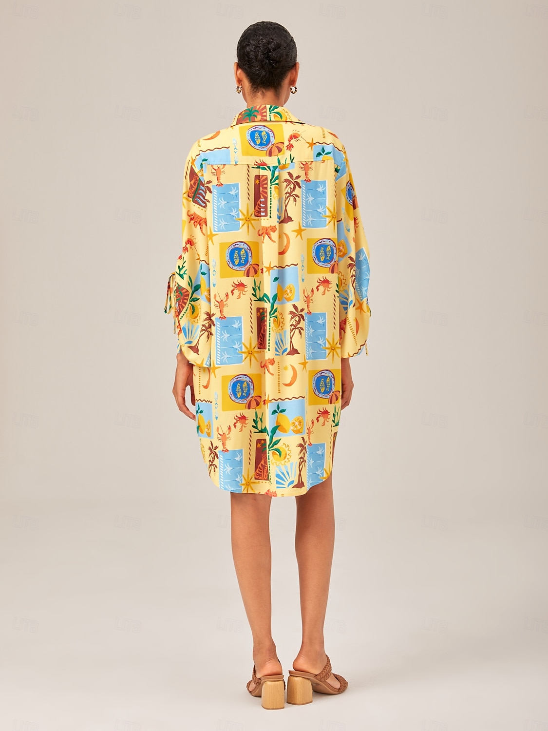 Mulheres Feminino Camisetão Vestido no Joelho Amarelo Manga Longa Folha Animal Árvore Botões Estampado Verão Colarinho de Camisa Férias Lazer XS S M de 2026 por $67.99 –P5