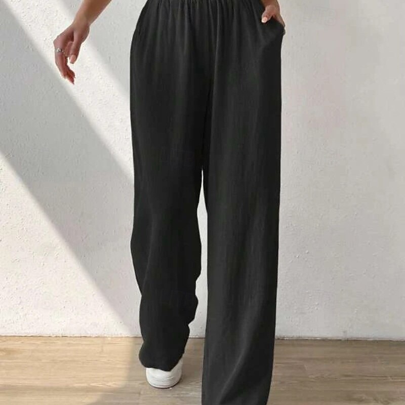 Women's Cotton Linen Pants Slacks Streetwear Casual Full Length Natural Plain Pocket Elastic Waist Comfy Comfortable Casual Daily Weekend Apricot Light Sky Blue Black Army Green Summer Regular Fit 2025 - €32.99 –P21