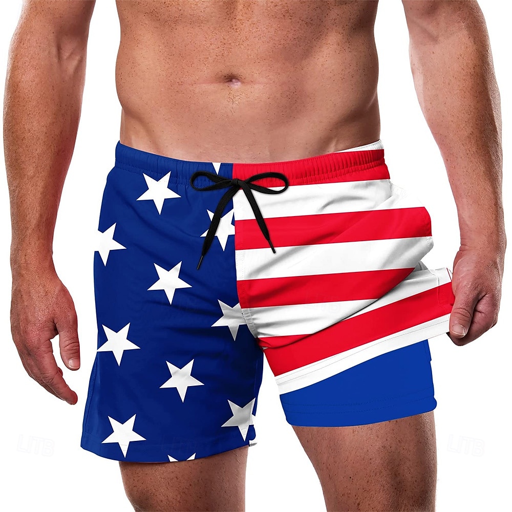 Miesten Yhdysvaltain Yhdysvaltain lippu Patriotismi Vuoratut shortsit 2 in 1 uimashortsit Uimashortsit Keskivyötärö Havaijilainen Loma Hiekkaranta Sivutaskut Compression Linerin kanssa Joustava 2025 - $21.99 –P1