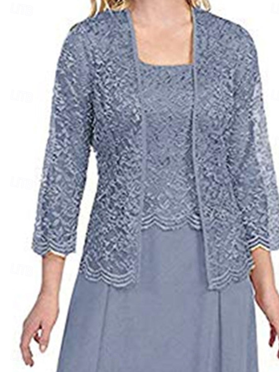 Sady Šatů Matka Nevěsty Šaty Elegantní Jednoduché Čtvercový Výstřih Podlahová Délka Polyester Dlouhý Rukáv s Jednoduchou Barvou 2025 - $129.99 –P3