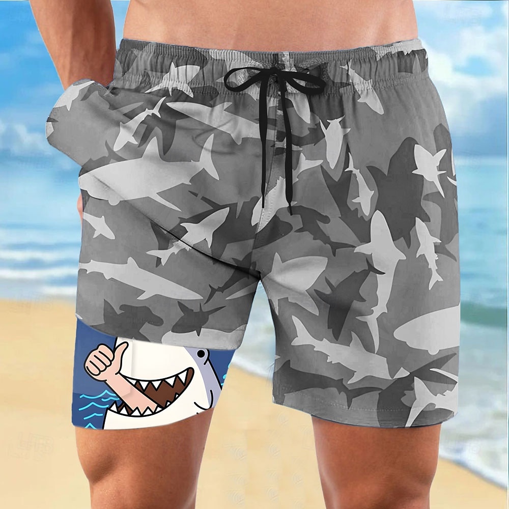 Herr Haj Rolig Havsvarelser Fodrade shorts 2 i 1 simshorts Badshorts Medium Midja Hawaiisk Semester Standkläder Sidfickor Med kompressionsfoder Elastisk dragsko i midjan Designer Kläder 2025 - $21.99 –P5