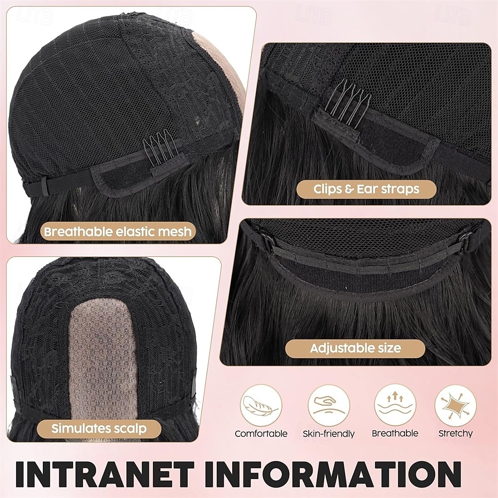 18 inch korte golvende zwarte pruik voor vrouwen, middellange zwarte bob, synthetische hittebestendige, natuurlijke en realistische zwarte haarpruik voor dagelijks kapsel, cosplay, feestgebruik 2026 - $25.99 –P6