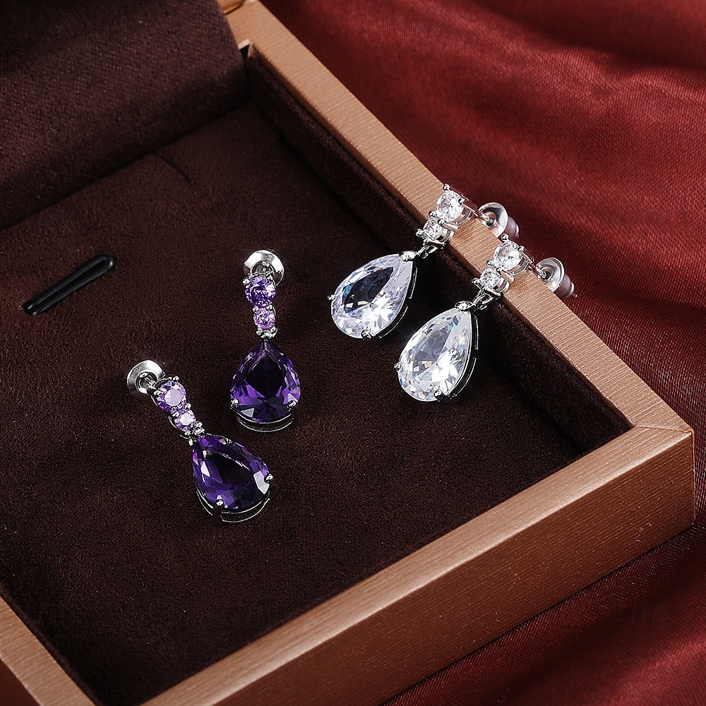 Mujer Pendiente Pera Gota Elegante Aretes Joyas Blanco / Morado Para Boda Fiesta 1 Par 2025 - $14.49 -P2