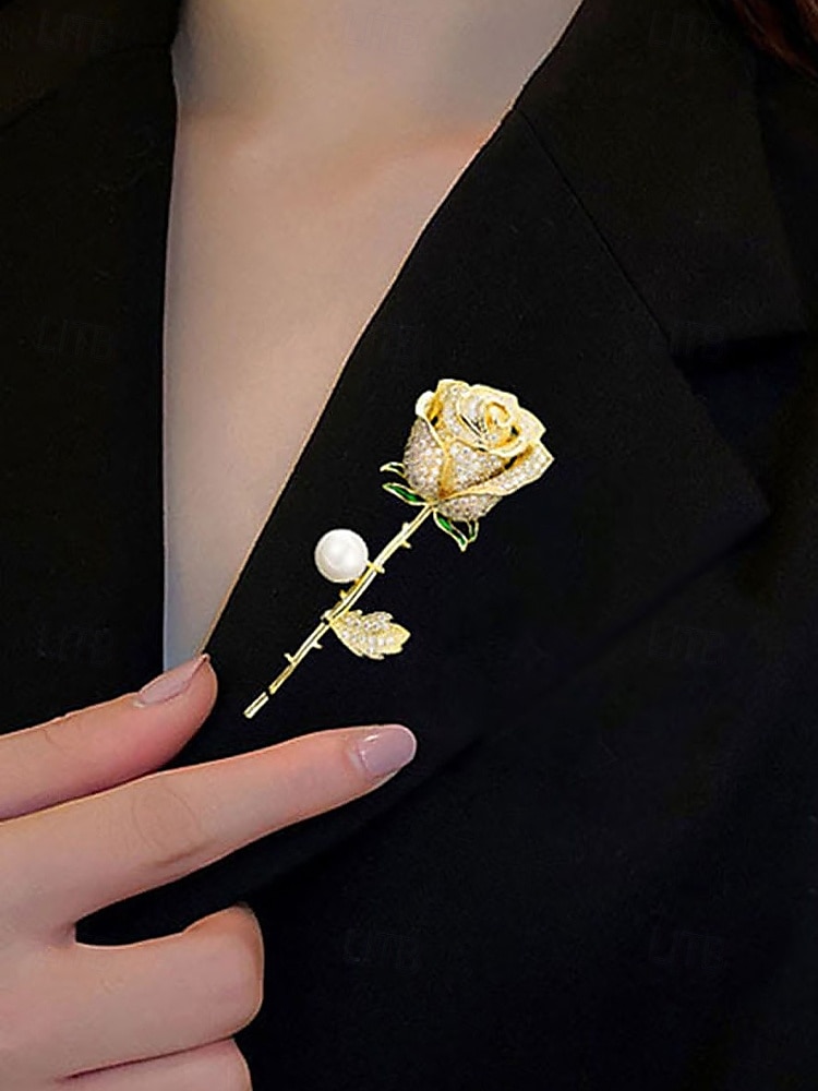 elegante Rosenblütenbrosche mit Perle – mit Strasssteinen besetzte Vintage-Anstecknadel für Damen, ideal als Muttertagsgeschenk, für formelle Anlässe und Blazer 2025 - $9.99 –P2