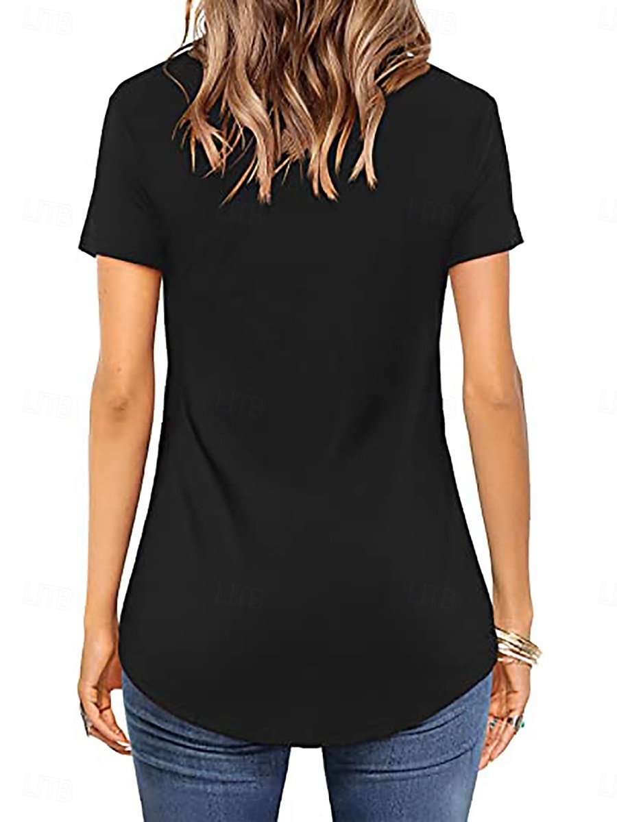 Vrouwen T-shirt Effen Kleur Effen Mode Elegant Klassiek Korte Mouw V Hals Regular Tops Dagelijks Weekend Zwart Wit Roze Legergroen Zomer 2025 - $13.99 –P3