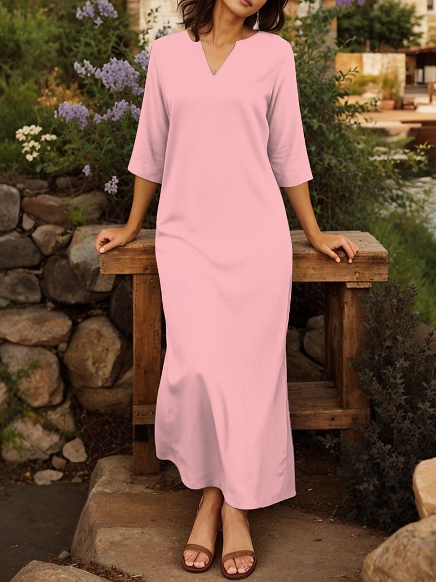 Damen Maxikleid T-Shirt-Kleid Shiftkleid Urlaub Strand Outdoor Ausgehen Normale Passform Einfarbig Grafik Halbarm V Ausschnitt Schwarz Weiß Rosa Grün Sommer Frühling 2025 - $46.99 –P6