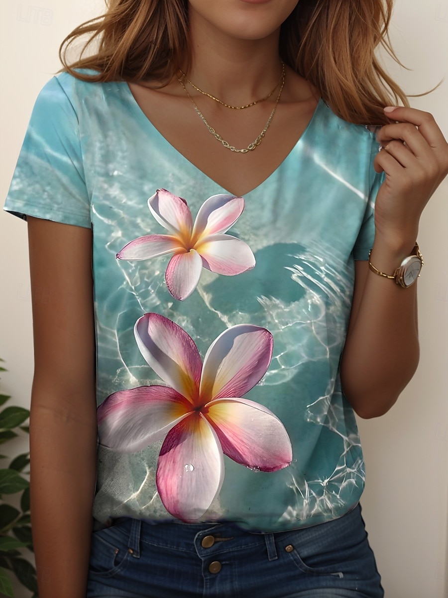 Femmes T-shirt Fleuri Graphique Plantes ancien Élégant Classique Manche Courte Col en V Hauts Réguliers Quotidien Imprimé Blanche Violet Vert Été de 2025 ? $19.99 –P1