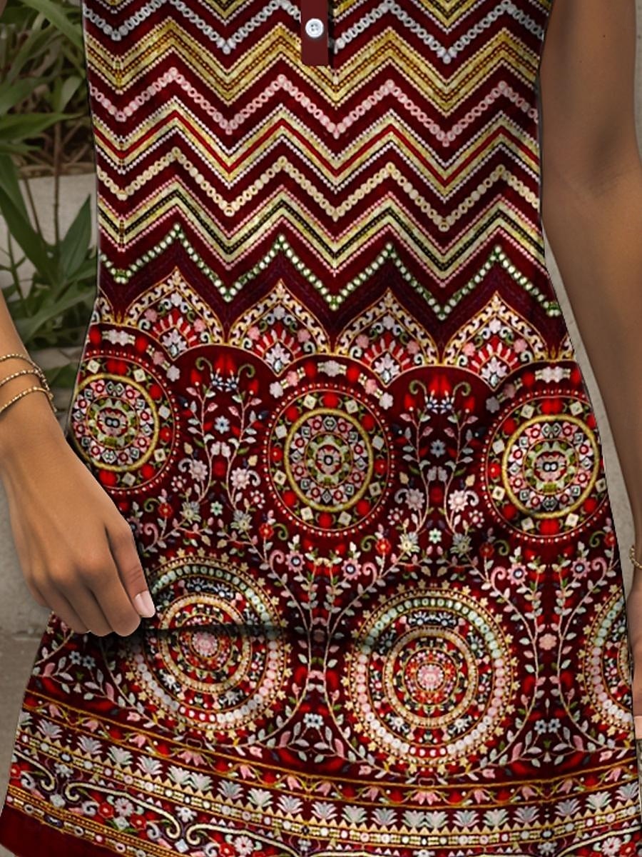 Damen Minikleid Sommerkleid Shiftkleid Schulterfreies Kleid Urlaub Lässig Formpassend Grafik Böhmische Boho Ärmellos V Ausschnitt Rote Blau Purpur Grün Sommer Frühling 2025 - $21.99 –P3