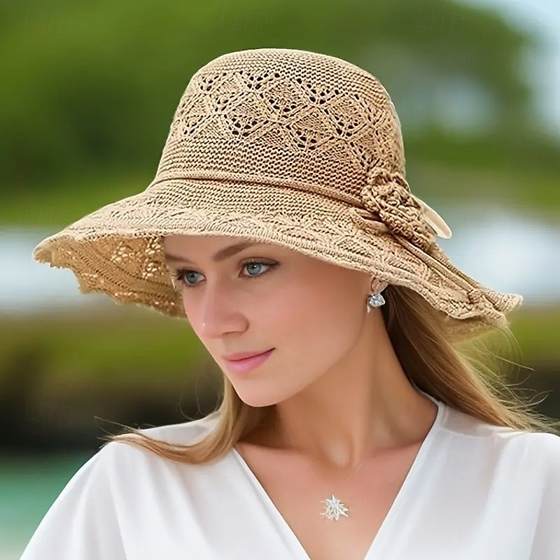 solhatt med bred brätte, elegant vikbar strandhatt som andas för kvinnor, handtvättbar, stor sommarhatt för solskydd 2025 - $16.49 –P6