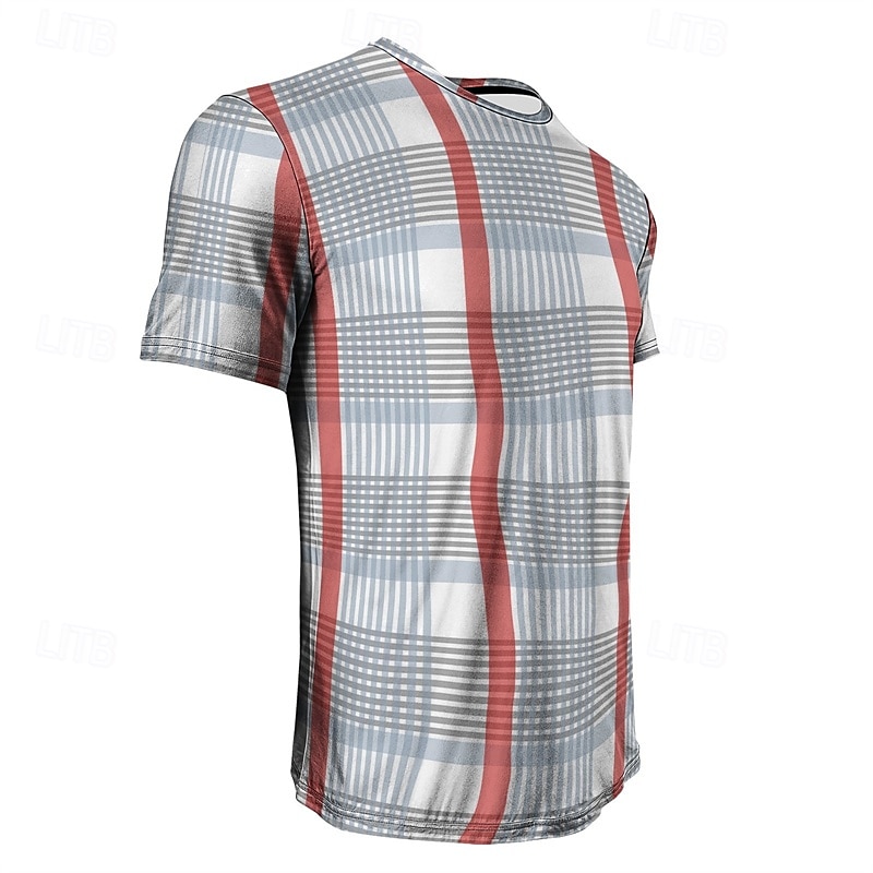 Men's T Shirt Henley Shirt Tee Short Sleeve Shirt Short Sleeve Crewneck Summer Plaid / Check Fashion Designer Basic Check Pattern Vacation Street Going out Sky Blue+Silver Yellow Red Top Tee for Men 2025 - $12.49 –P3