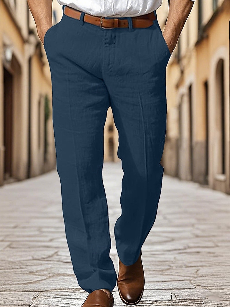 Men's Dress Pants Cotton Linen Shorts Buttons Pocket Plain Comfort Breathable Vacation Daily Boho Black White 2025 - $27.99 –P5
