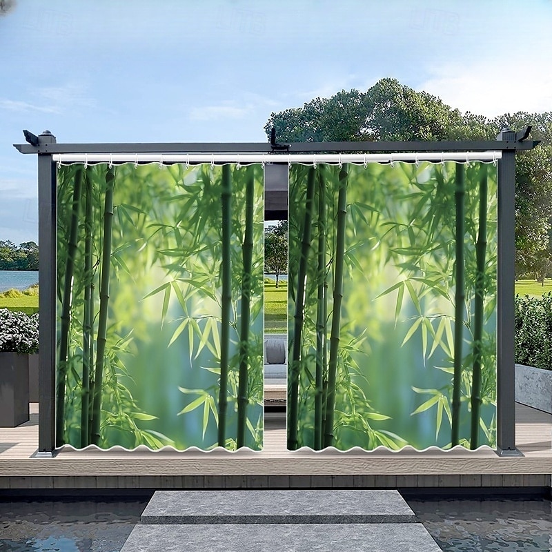 Vattentät utomhusgardin sekretess skjutdörrsgardin draperier pergolagardiner öljett 3D landskap bambuskog för altan balkong veranda fest 1 panel 2025 - $34.99 –P9