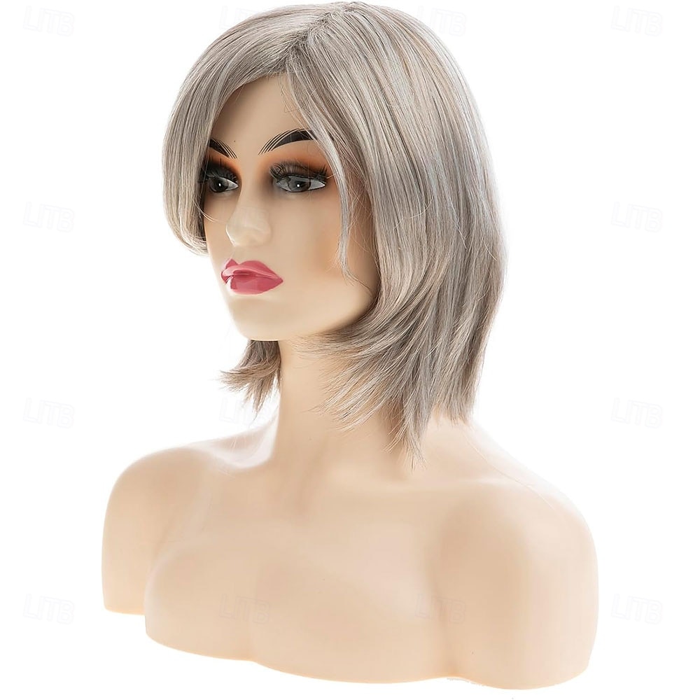 2025年 ショートウェーブボブウィッグ ベージュグレー 合成コスプレ用交換ヘアウィッグ 女性用  コレクション – $25.99 –P3