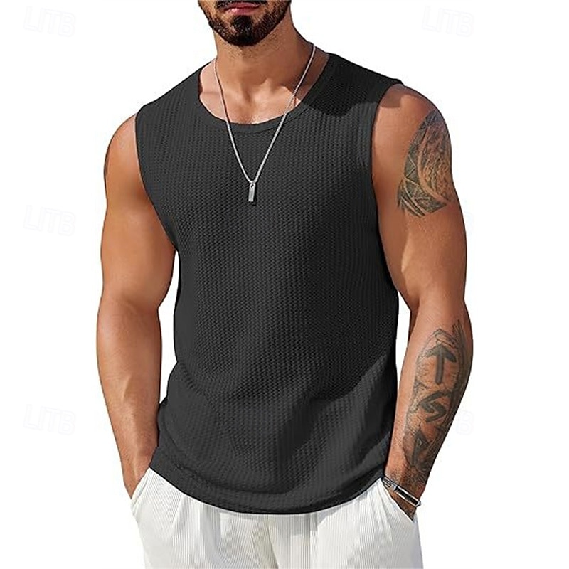 Herre Vest topp Underskjorte Ermeløs skjorte Ermeløs Crew-hals Sommer عادي Mote Designer Feriereise Gate Ut på byen Svart Hvit Navyblå Topp T-skjorte for menn 2025 - $14.99 –P5