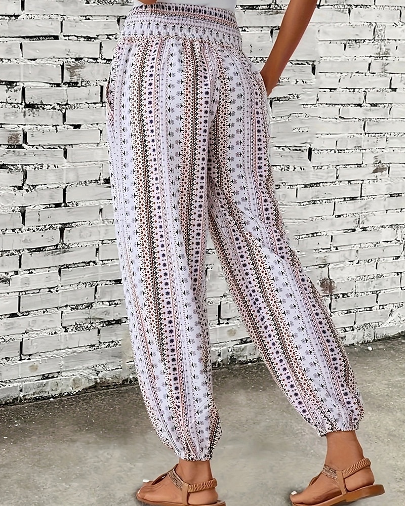 Mujer Persona que practica jogging Pantalones Vacaciones Boho Longitud total Media cintura Geométrico Cintura elástica Transpirable Cómodo Microelástico Calle Ropa Cotidiana Noche Morrón Oscuro 2025 - $19.99 –P6
