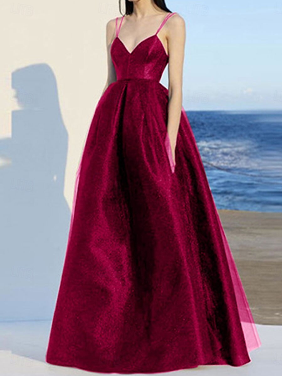 A-line quinceanera šaty elegantní šaty svatba svatební hosté dlouhé do podlahy bez rukávu výstřih do V polyesterový s plisováním 2025 - $109.99 –P5