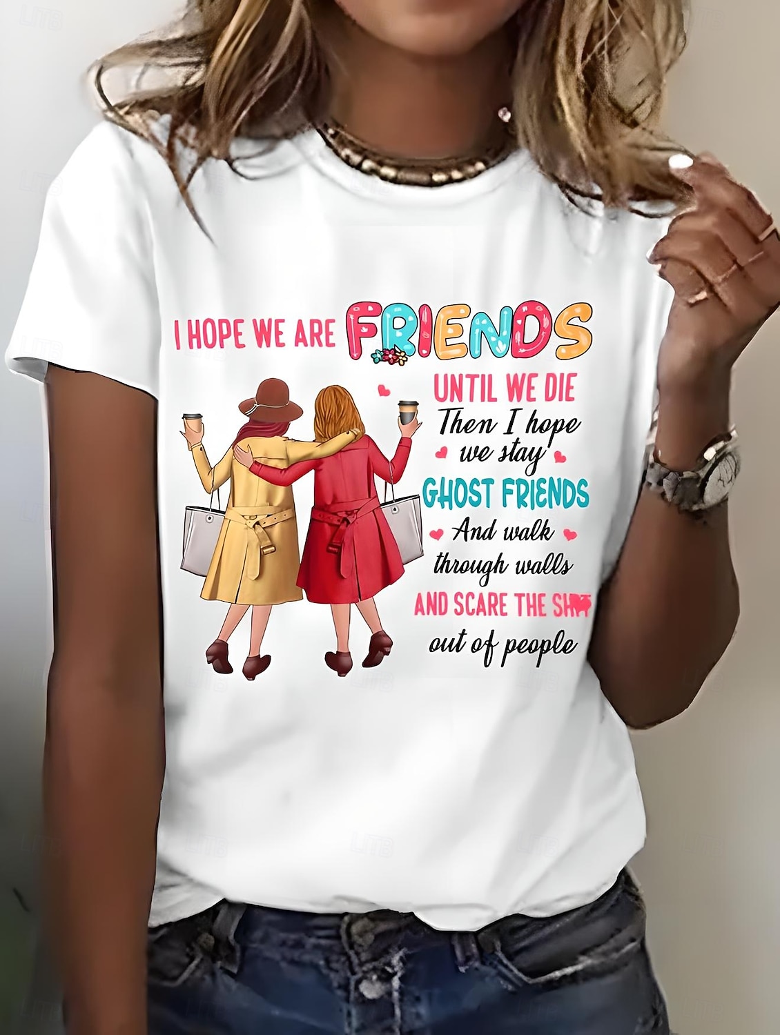 Dames T-shirt Afdrukken Grafisch Brief Vintage Stijlvol Klassiek Korte mouw Strakke ronde hals Ronde hals Normale tops Dagelijks Weekend blauw Zwart Wit Blozend Roze Paars Zomer Lente friends 2026 - $22.99 –P1