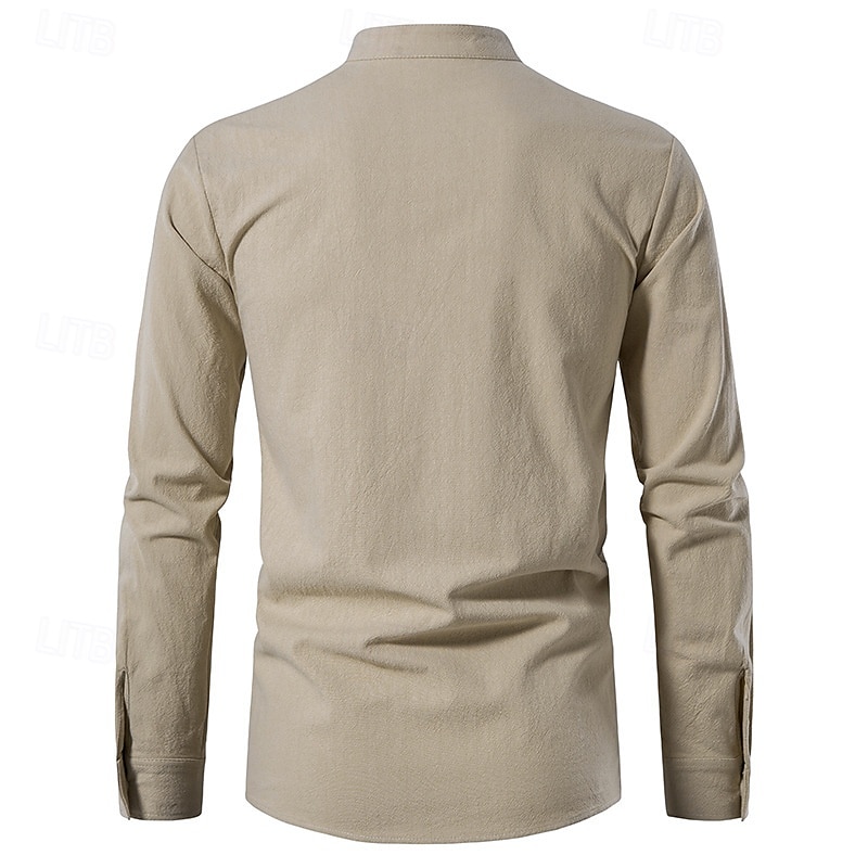 Per uomo Camicia Camicia di lino Stile vichingo Camicia Estiva Abbigliamento da spiaggia Camicia pirata Tinta unica Vacanza Ferie Bianco Blu marino Azzurro cielo Verde Manica Lunga Collo alla coreana del 2025 a $21.99 –P11